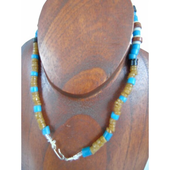 Vintage Heishi Necklace Metal Bead Graduated Shell Beads Santo Domingo Native - Picture 5 of 7